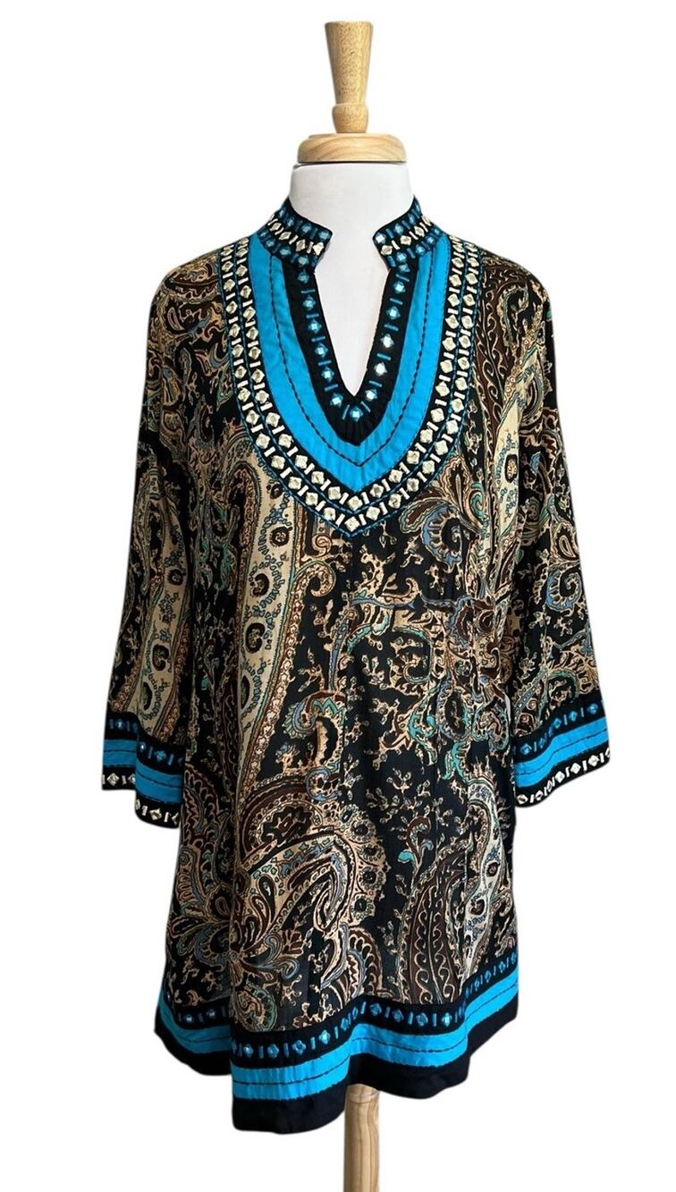 Soft Surroundings Tunic Top Indie Boho Mirror Paisley Mystic Boho Women's M